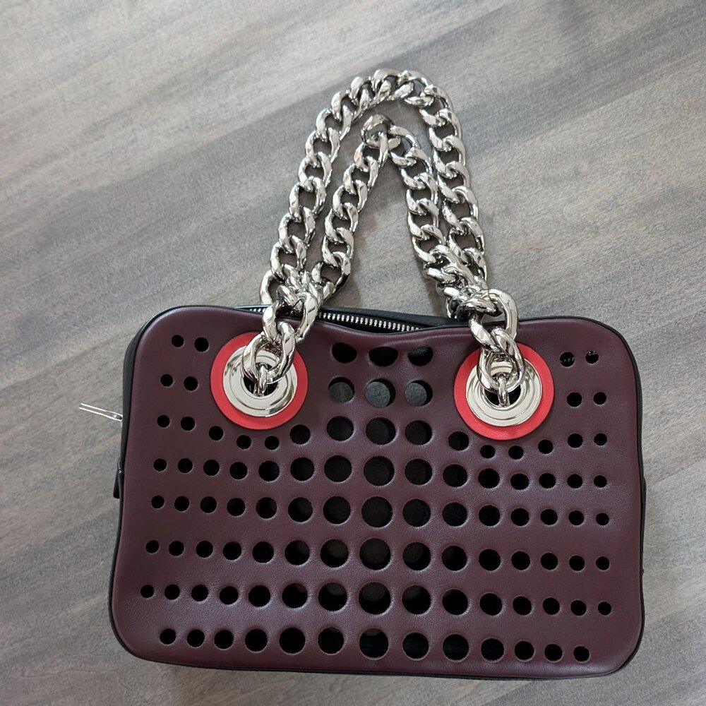 PRADA Prada Leather Chain Handbag Tote Bag (Brown & Black) - Excellent Condition